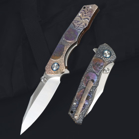 VG0 Blade Ghost Hand-Carved Quick-Opening Titanium Handle Folding Knife UD408832